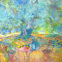 Olivenbaum mit Tisch. Öl. 120 x 120