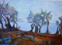 Olivenbäume im Gegenlicht. Öl. 50 x 70
